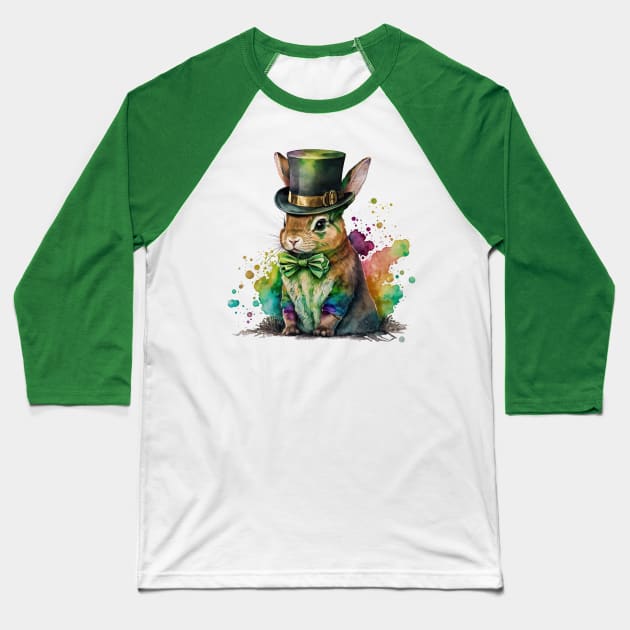 St Patricks Day Leprechaun Bunny Baseball T-Shirt by KarmicKal